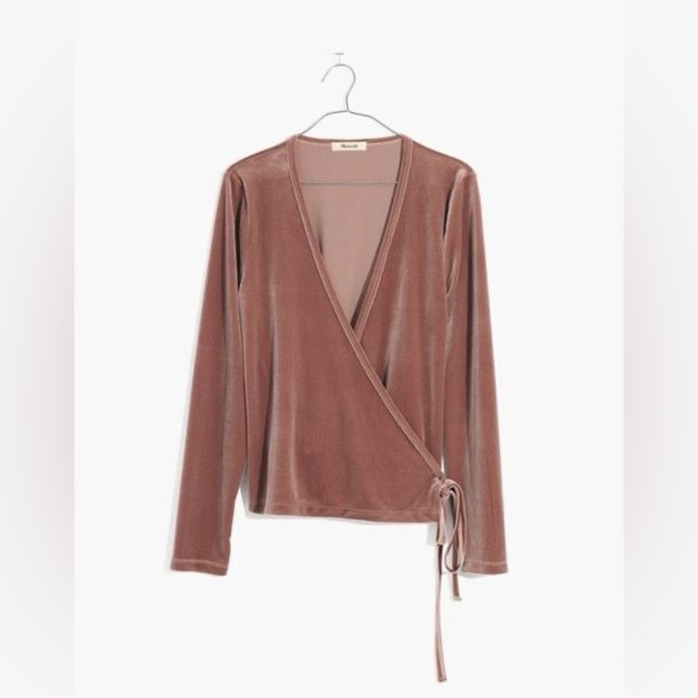 Madewell Velvet Ballet Wrap Top in warm ash - S - Picture 2 of 6